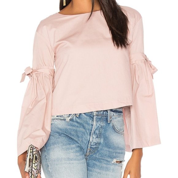 Free People Pink Mauve Bell Sleeve Cotton Blouse So Obviously Yours Flow NWT - Picture 2 of 10